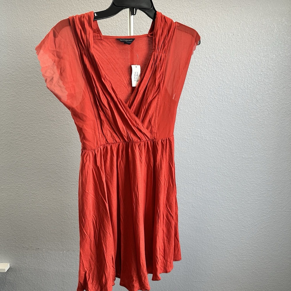 NEW Women's Banana Republic Deep Orange Surplice Scallop Sleeve Dress Size 2